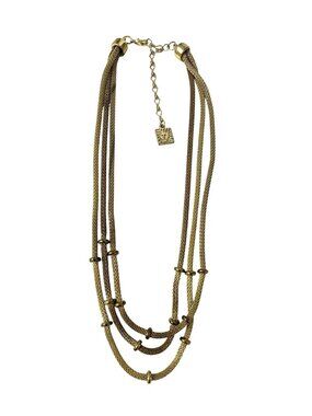 Anne Klein Multi Strand Gold Tone Necklace Sun Charm Layered Chain Statement 14”